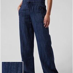 NWT Athleta Cabo Linen Textured Wide Leg Pants - Size 6 - Indigo Blue